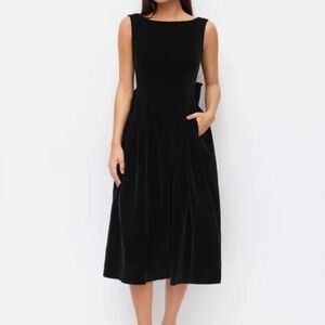 NWT Cider Black Velvet Boat Neck Open Back Bowknot Dress